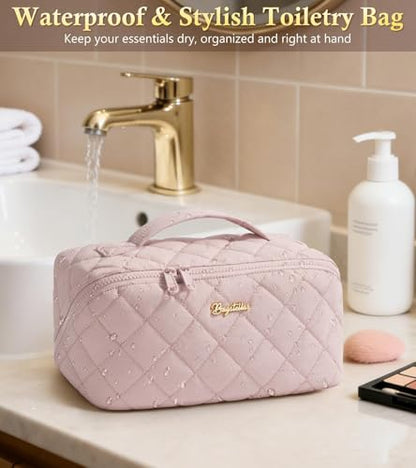 Travel Makeup Bag, Large Capacity Puffy Toiletry & Cosmetic Bag for Women - color: Off-White, size: large