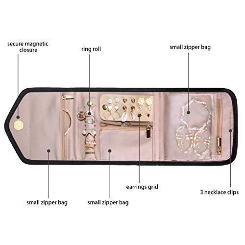 BAGSMART Travel Jewelry Organizer Case Foldable Jewelry Roll, Mini, Black - color: Black, size: Small