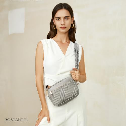BOSTANTEN Quilted Small Crossbody Bag for Women Vegan Leather Purses - color: G02-grey