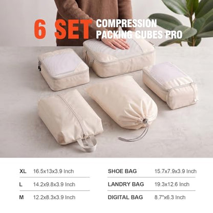 MADIKA 6 Pcs Compression Packing Cubes for Travel, Mesh Window, Beige - color: Beige