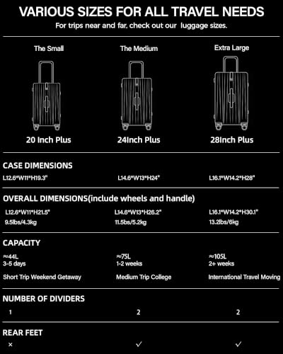 Hanke 28 Inch luggage, Top Opening Aluminum Frame Large Suitcases with Wheels, TSA Lock, Checked Suitcase with Removable Divider (Jet Black) - color: Jet Black, size: 28 Inch