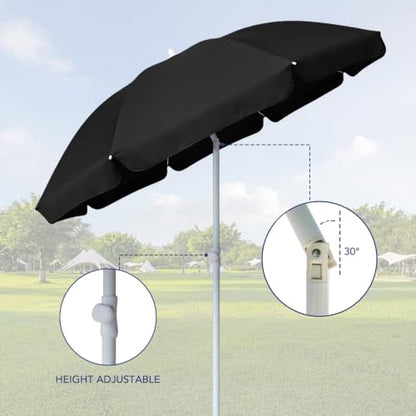 AMMSUN 6FT Portable Outdoor Picnic Patio Umbrella with Tilt Function, Black - color: Black