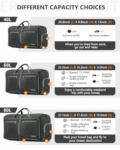 Gonex Foldable Travel Duffle Bag, Lightweight with Shoe Compartment - color: Gray, size: 40L