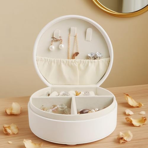 Travel Jewelry Case, Elegant Half-Moon Design with Golden Accents, Detachable Handle, White Personalized Accessory Organizer, Fashion-Forward Gift for Women and Teens(A) - style: A