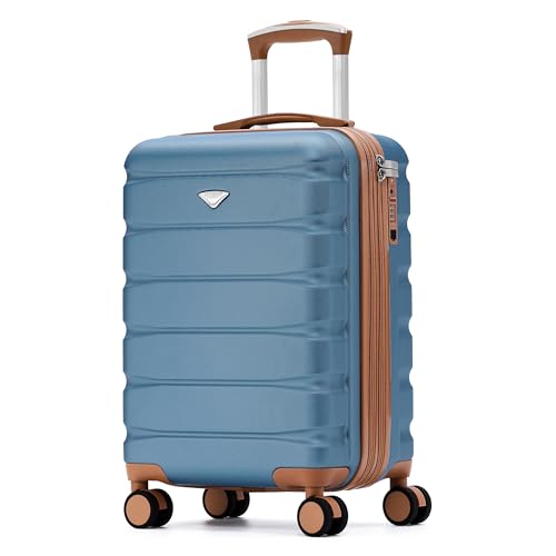 Flight Knight 21.5x15.5x9 Expandable Carry On Suitcase Hardside TSA Lock & USB C Port Lightweight Luggage Silent Double Spinner Wheels Maximum Canada Air Overhead Bag Airlines Approved Blue/Tan - color: Blue/Tan, size: 21.5x15.5x9"