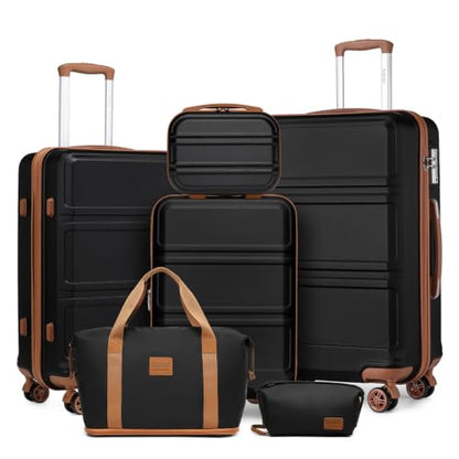 Kono Suitcase Set 3 Piece Luggage Set Expandable with Spinner Wheels - color: Apricot Black, size: 6-piece set (Db/Tb/12/20/24/28)