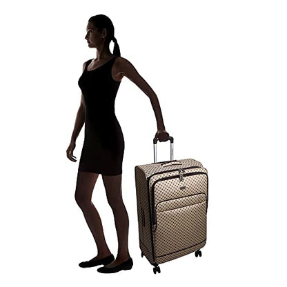Steve Madden Designer Luggage - Checked Large 28 Inch Softside Suitcase - Expandable for Extra Packing Capacity - Lightweight Bag with Rolling Spinner Wheels (Noble Brown/Tan, 28in) - color: Noble Brown/Tan, size: 28 Inches