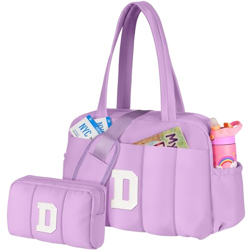 Initial Gym Duffle Bag, Carry On Bags for Women,Gift for Daughter - color: Purple, style: D