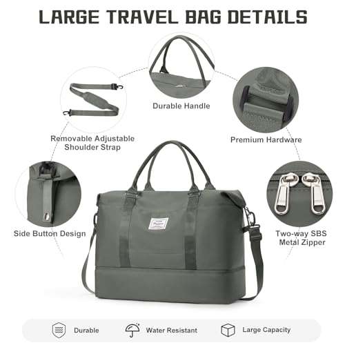 Travel Duffel Bag with Shoes Compartment,Weekender Bags for Women Travel - color: Olive Green, size: Extra Large