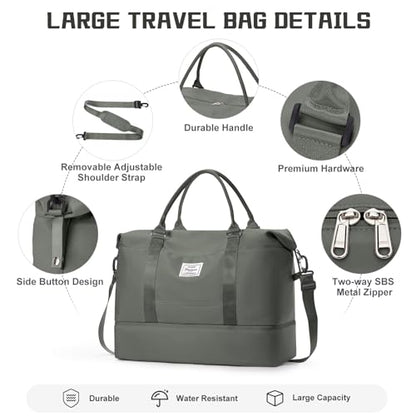 Travel Duffel Bag with Shoes Compartment,Weekender Bags for Women Travel - color: Olive Green, size: Extra Large