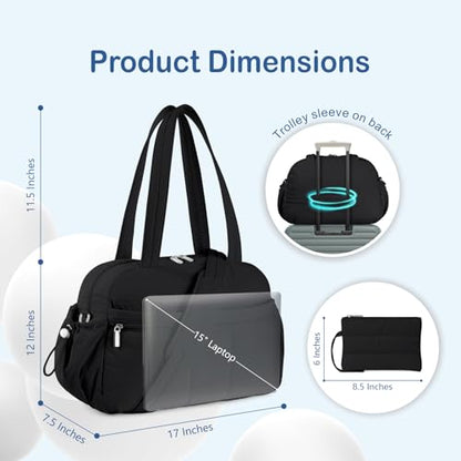 TOPDesign Travel Duffel Bag, Puffy Carry On Overnight, Gym Bag w/Wet Pocket - color: Black