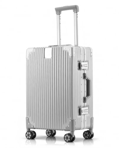 50.8cm(20인치) PC 하드 쉘 휴대용 수하물, 항공사 승인 여행 가방, 브러시드 실버 , 20인치, 모던 하드사이드 알루미늄 프레임 - color: 브러시드 실버