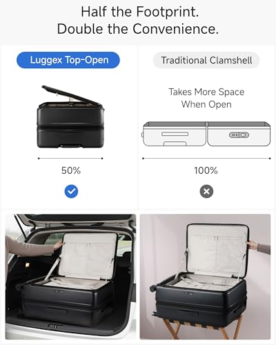 LUGGEX Front-Opening Expandable Checked Luggage, Black, 28" - color: Black, size: Checked Bigger 28-Inch