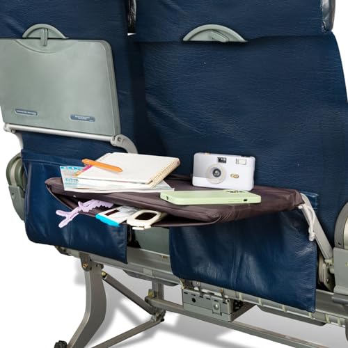 Airplane Tray Organizer/Tote with 4 Storage Pockets, Back Seat Airplane Tray Cover, Converts into a Drawstring Tote, Washable, Durable & Lightweight (2.8 oz) Airplane Travel Essentials - color: Charcoal