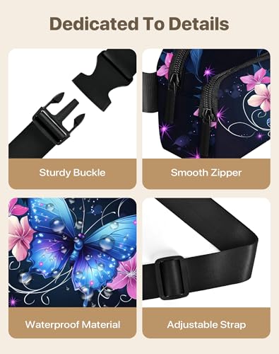 Butterfly Fanny Pack Travel Belt Bag Waterproof Small Crossbody Bags for Women Waist Pouch for Running Hiking Cycling - color: Dark Blue