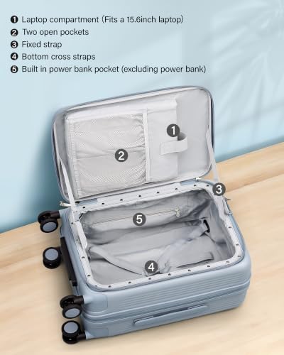 Hanke Top Opening 20" Carry On Luggage Expandable Hard Shell Grey | Fits Most Overhead Bins, 15.6" Laptop Compartment, Lightweight, 360° Spinner Wheels, TSA Lock, Cup Holder & Hook, USB Port - color: Grey, size: 20 Inch EXT
