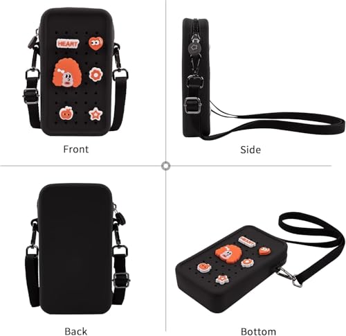 Silicone Crossbody Bag for Women, DIY Charm Compatible Perforated Hole Design, Compact Waterproof Lightweight Phone Purse with Adjustable Strap for Daily Use (Black) - color: Black