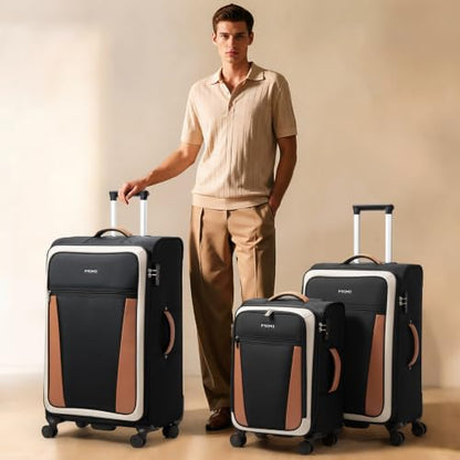 mixi 24 Inch Softside Expandable Checked Luggage, Black-Off White - color: Black-Off White, size: 24-Inch Checked in