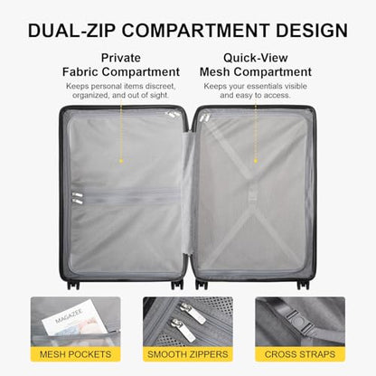 LEVEL8 Suitcase with Wheels 24 Inch, Medium Hardside Large Luggage, Black - color: Black, size: Checked-Medium 24 Inch