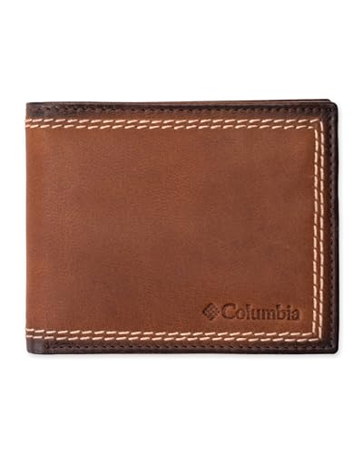 Columbia Mens RFID Slim Bifold Wallet With ID Window Brown Contrast Stitch - color: Brown Contrast Stitch