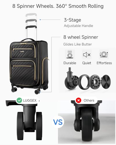LUGGEX Expandable Softside Carry On Suitcase, Black, 21" - color: Black, size: Carry-on 21 inch