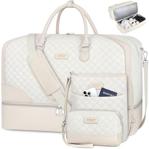 ITIEZY Weekender Bag for Women 21.5" Travel Duffel Large Carry On Bag 3PCS - color: 9-White