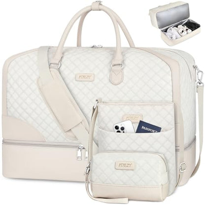 ITIEZY Weekender Bag for Women 21.5" Travel Duffel Large Carry On Bag 3PCS - color: 9-White