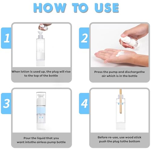 Clear Airless Pump Bottles, Vacuum Travel Cosmetic Containers - size: 100ml (6pack)