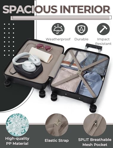 CONCEPTEN Luggage Sets 3 Piece, PP Hardshell Suitcases Set with Wheels - color: Black, size: 3 Piece Sets (21/Db/Tb)