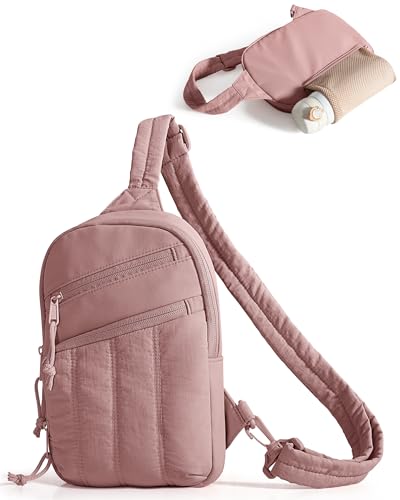 Smasrob Puffer Sling Bag for Women with RFID Blocking Pocket - color: Dark Pink