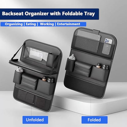 Car Backseat Organizer with Tray, Back of Car Seat Storage Caddy for Kids