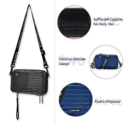 Mini Suitcase Crossbody Bag, Plastic Mini Suitcase Bag Suitcase Purses Stylish Suitcase Cosmetic Bag with 2 Straps - color: Blue