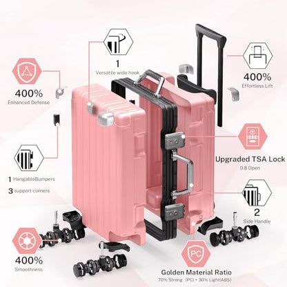Krute Zipperless Luggage with Spinner Wheels 100% PC Hardside 24in Suitcase - color: Pink, size: Medium (24 Inch)