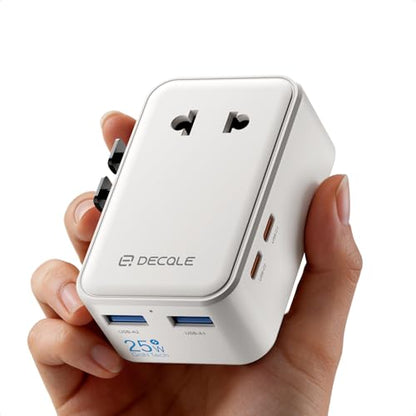 “Air” Universal Travel Adapter 2 USB-C＆ 2 USB-A Cover 200+ Countries - color: White, size: A1R PD25W