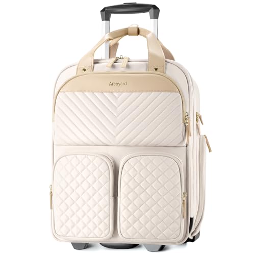 Arcoyard Underseat Carry On Luggage with Wheels, 17.3" Personal Item Bag - color: Beige