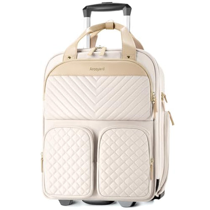 Arcoyard Underseat Carry On Luggage with Wheels, 17.3" Personal Item Bag - color: Beige