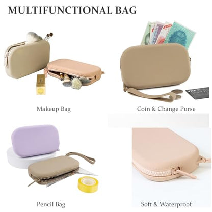 Small Silicone Multifunctional Essential Bag Portable Travel Makeup Bag for Women Men Cards Cash Bag Zipper Pouch (Grey) - color: Grey