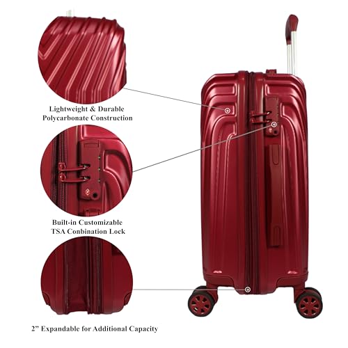 World Traveler VentureX Medium Checked Luggage, Hardshell Suitcase With Spinner Wheels - Burgundy - color: Burgundy