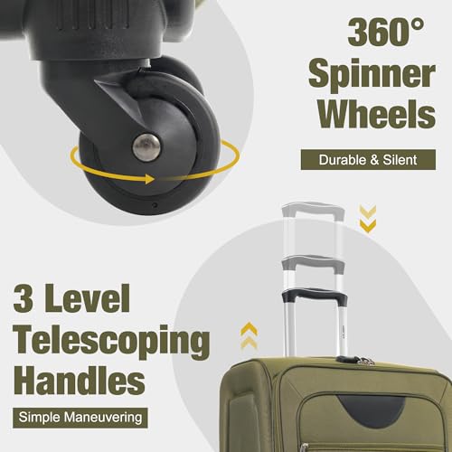 Merax Softside Luggage Set 3 Piece Suitcase with Duffel Bag Spinner Wheels - color: Army Green(22/26/30+bags), style: Softside Luggage Set