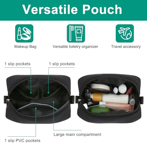 Small Makeup Bag for Purse, Quilted Travel Cosmetic Bag - color: A- Black