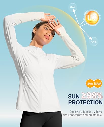 Soothfeel Women's UPF 50+ Sun Protection Shirt Hoodie Jacket Lightweight - color: B-white, size: Small