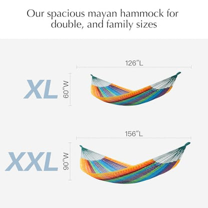 PNAEUT Handwoven Rope Mayan Hammock for Outside, 600 lbs Capacity - color: Tropical, size: X-Large