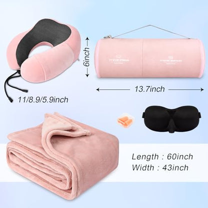 urnexttour Travel Pillow and Blanket Set Neck Pillow Airplane Foam Pink - color: A-pink