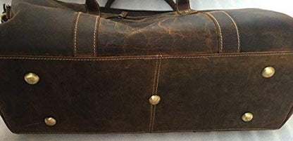 KomalC 24 Inch Leather Duffle Bag for Men & Women, Travel Weekend Bag - style: Brown Distressed Tan