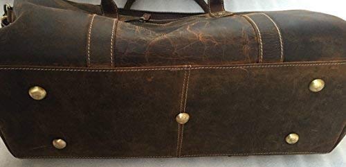 KomalC 24 Inch Leather Duffle Bag for Men & Women, Travel Weekend Bag - style: Brown Distressed Tan