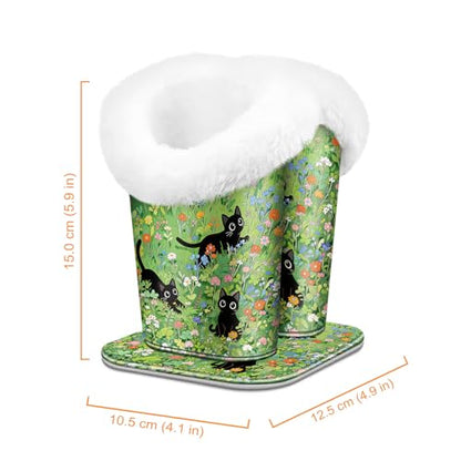 FINTIE Plush Lined Double Eyeglasses Holder with Magnetic Base for Desk - color: Black Cats