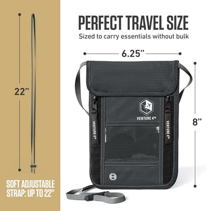 VENTURE 4TH Travel Neck Wallet, RFID Blocking Passport Holder - Gray - color: Gray