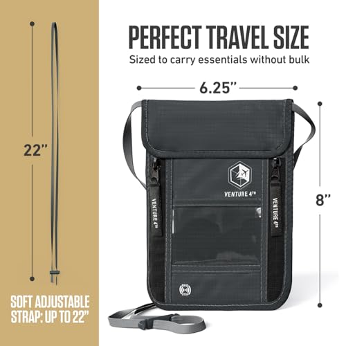 VENTURE 4TH Travel Neck Wallet, RFID Blocking Passport Holder - Gray - color: Gray