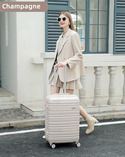 LARVENDER Carry on Luggage Sets 3 Piece, 20" Suitcase Set, Glossy Champagne - color: Glossy Champagne 20in, size: 3 Piece Set (20/DB/TB)