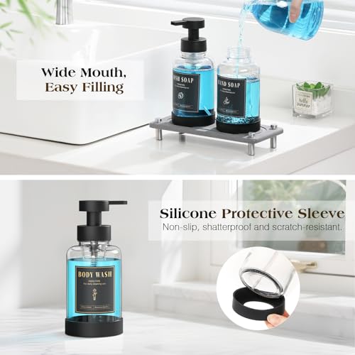 Luxspire 15oz Glass Foaming Soap Dispenser Set, Clear + Dark Gray, 2 Pack - color: Transparent